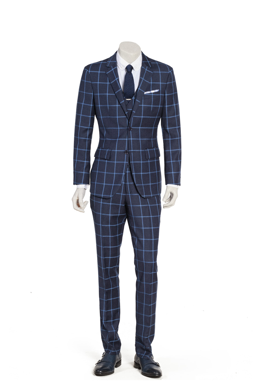 藏蓝底蓝格三件套