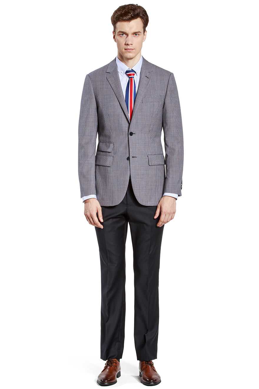 藏青红色小格纹单西