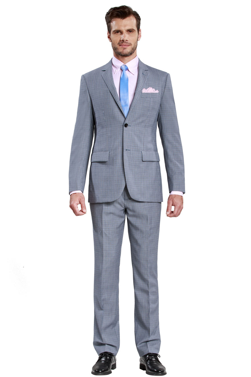 蓝黑色小格纹西服两件套