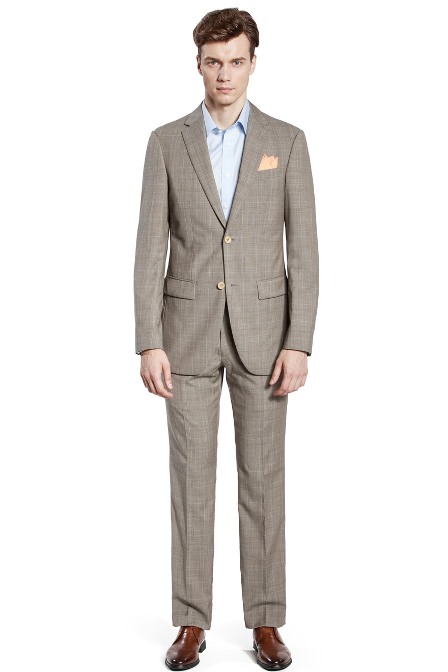 商务款卡其色彩格子两件套西服