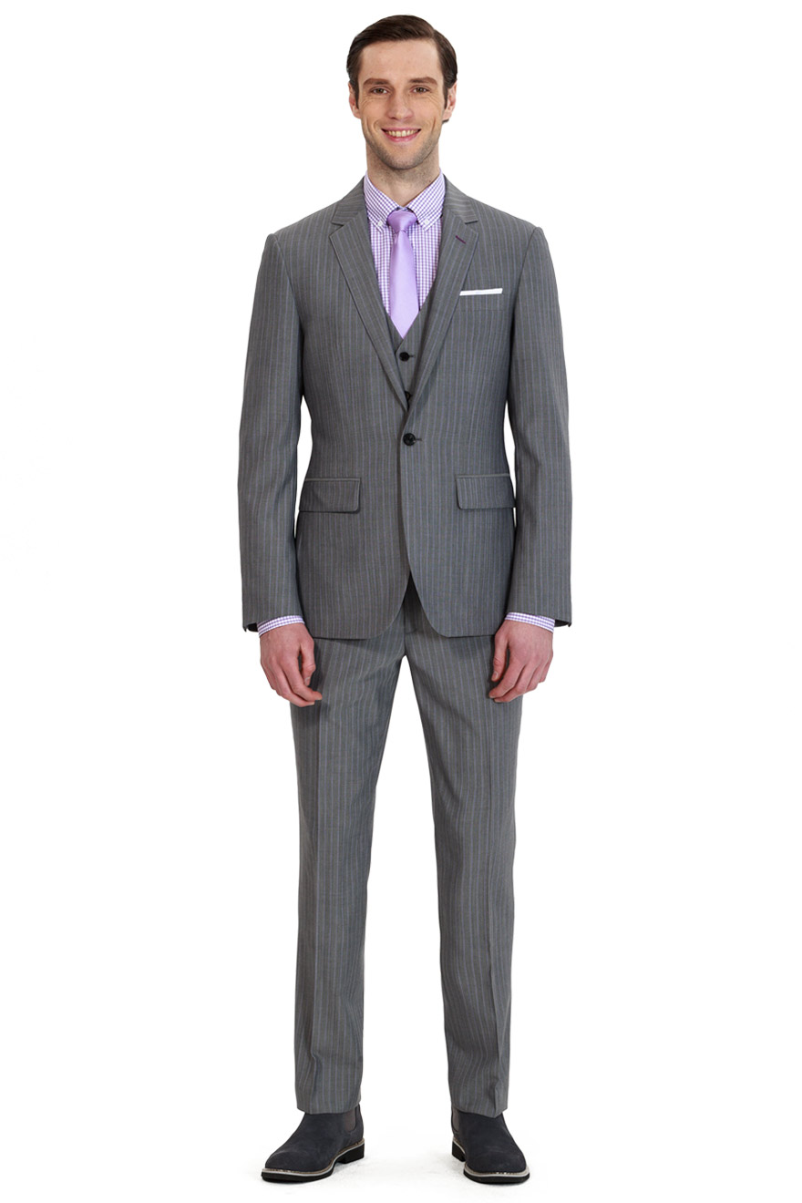 灰色条纹三件套