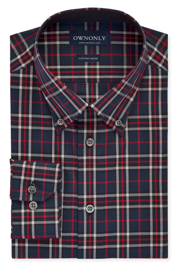 商务款红&黑&白多彩大方格衬衫