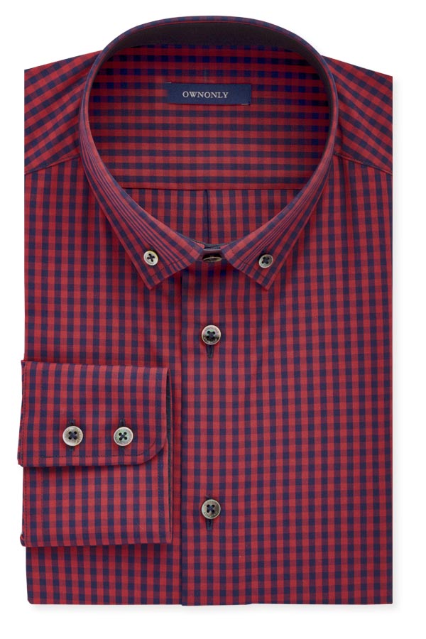 红蓝小格纹衬衫