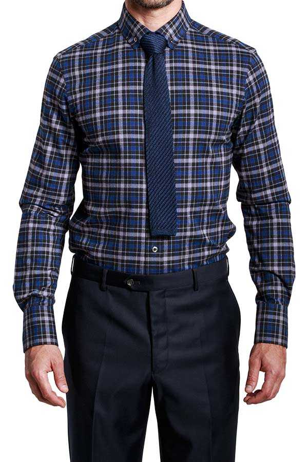 蓝黑格纹时尚衬衫