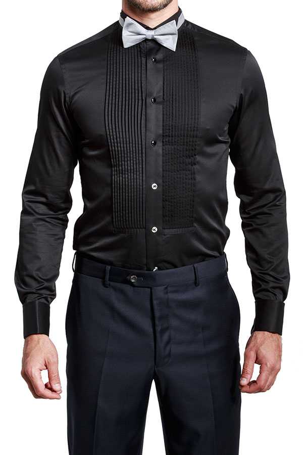 黑色方形竖褶礼服衬衫