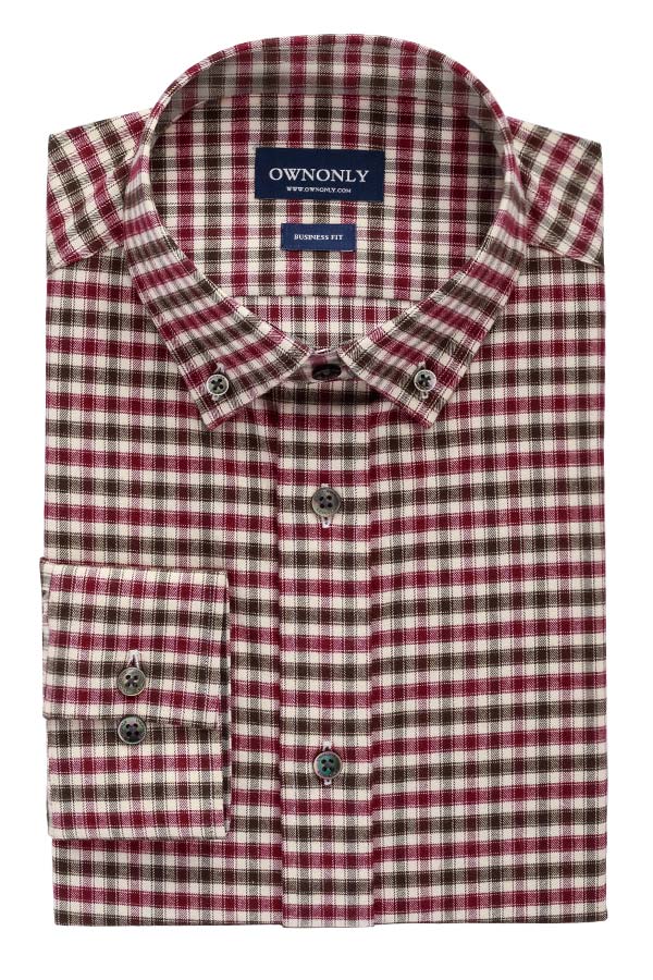 商务休闲红棕色时尚色彩格纹磨毛衬衫