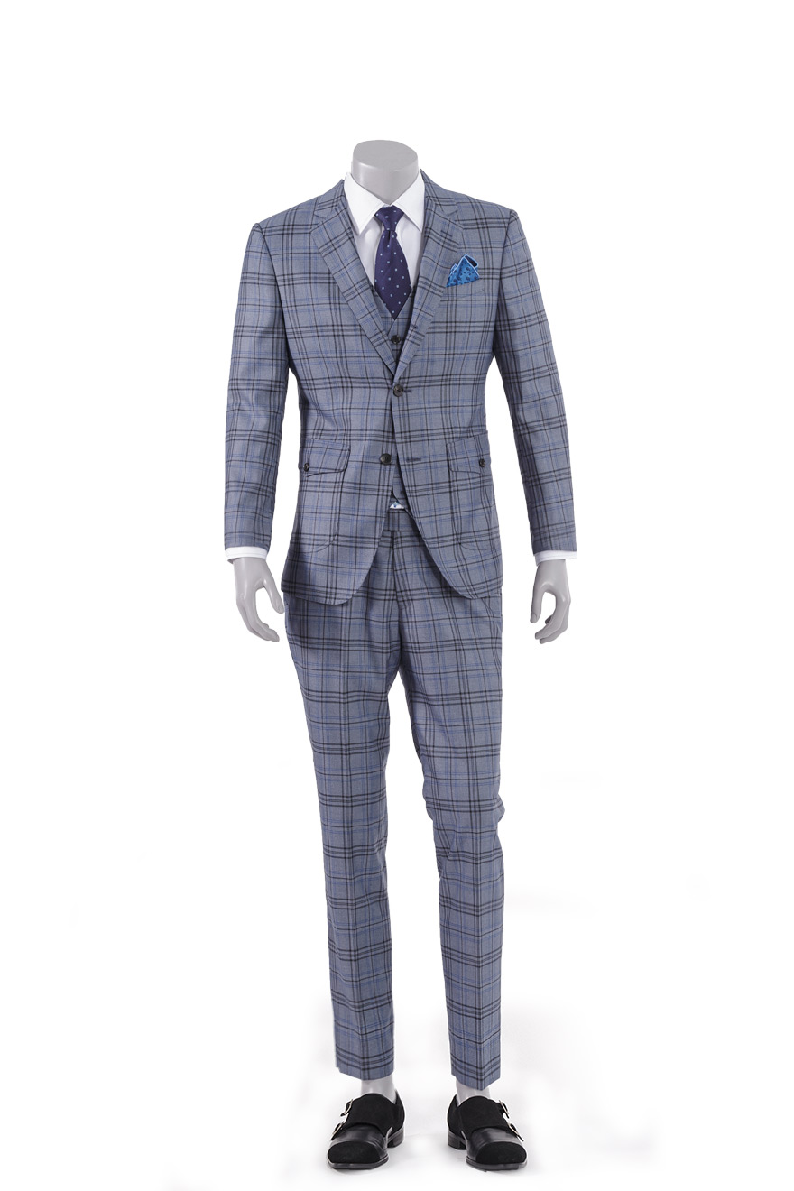 蓝灰格纹两件套