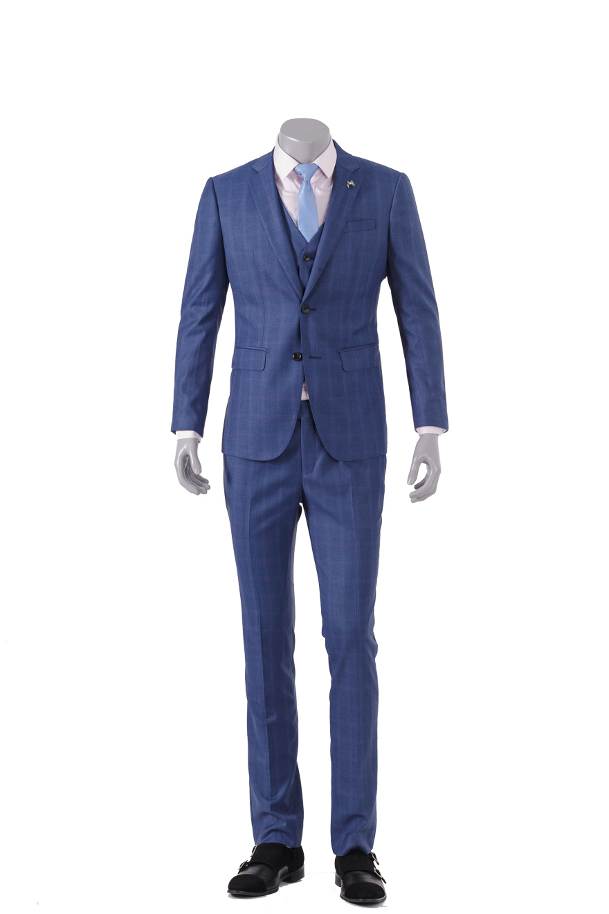 蓝色格纹时尚两件套