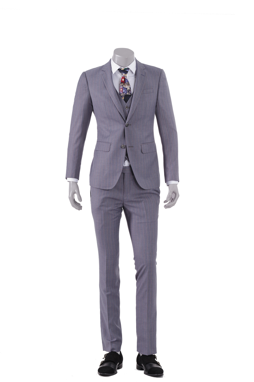 浅灰色竖条纹两件套