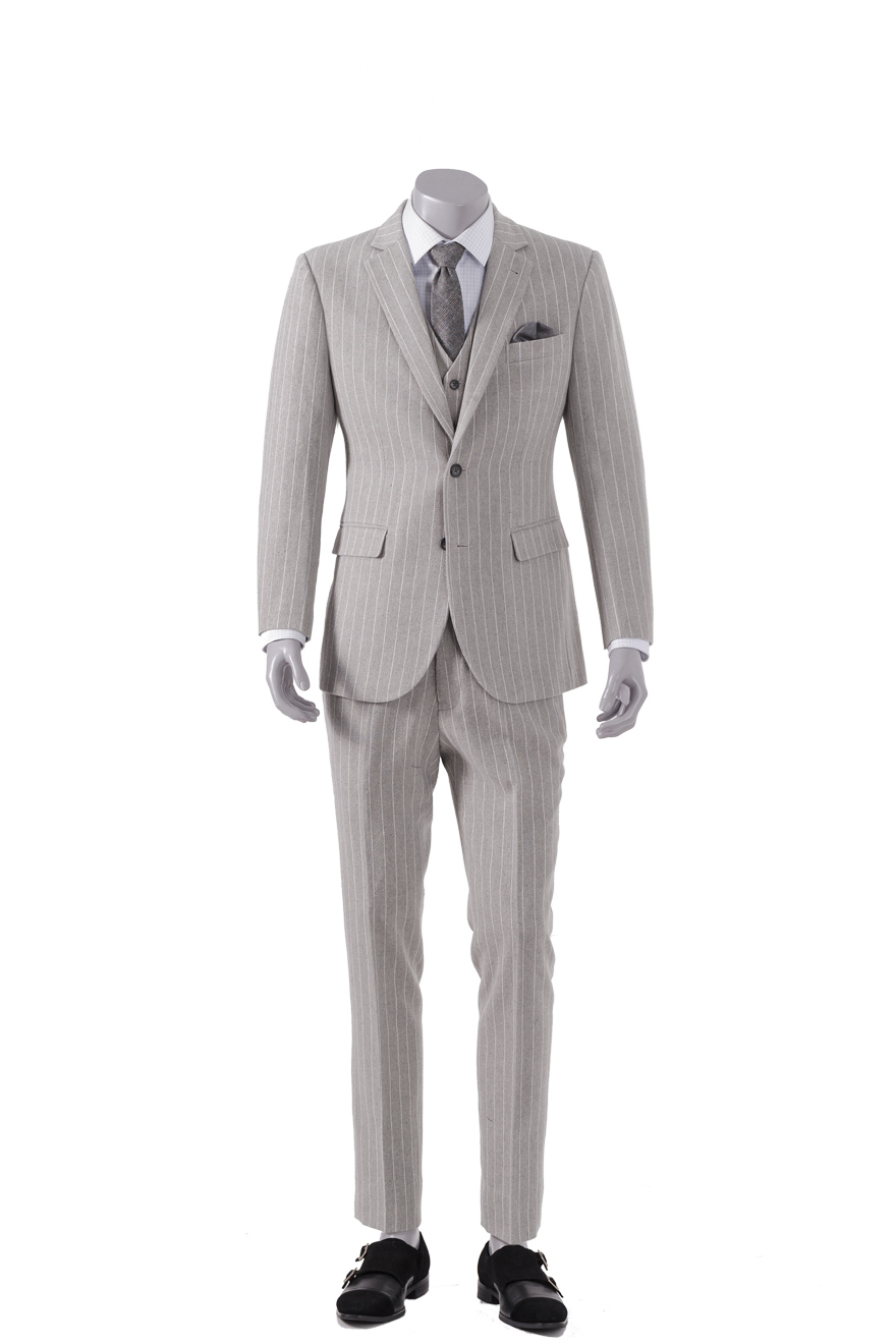 浅灰色条纹粗纺两件套