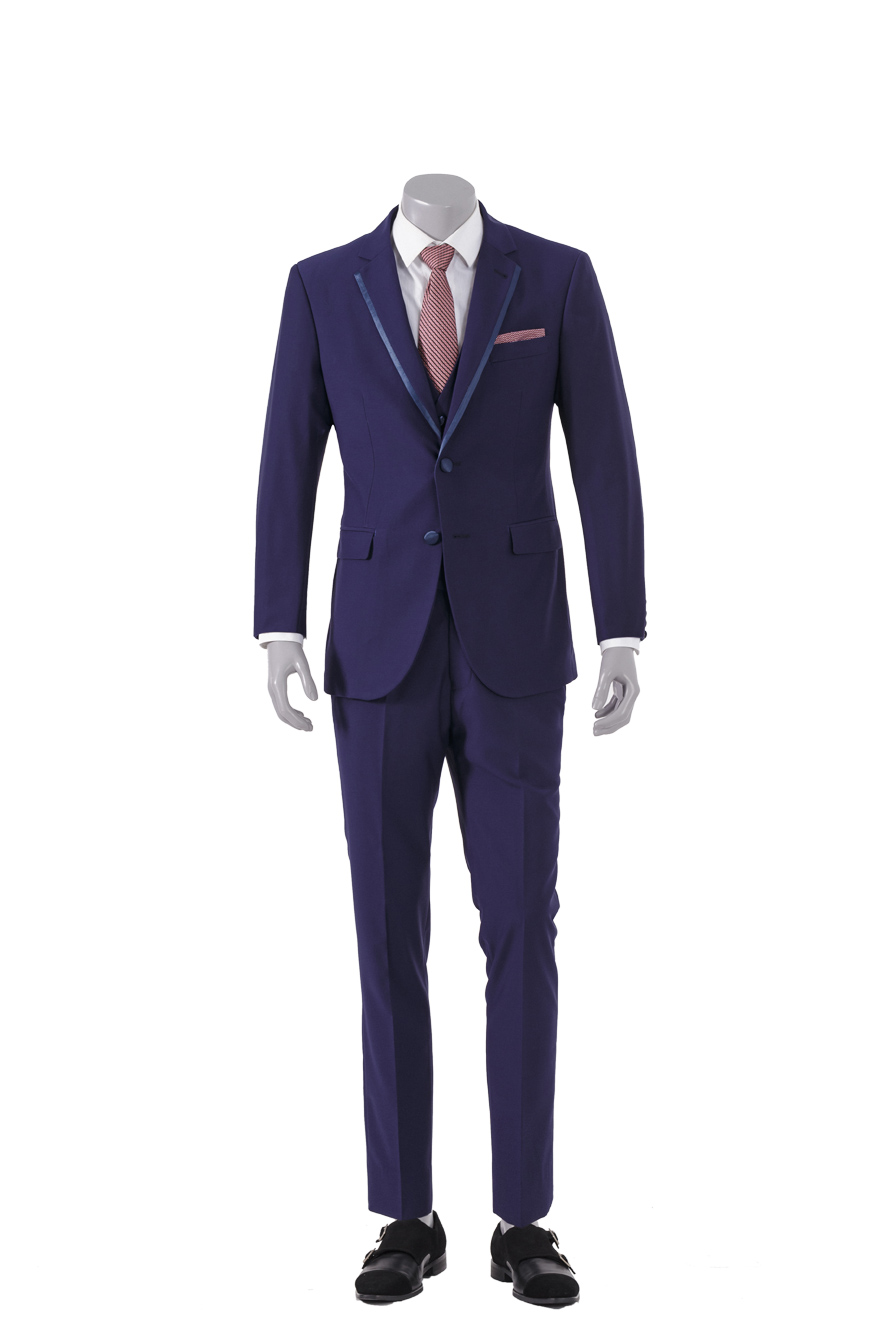 藏蓝色镶边时尚三件套