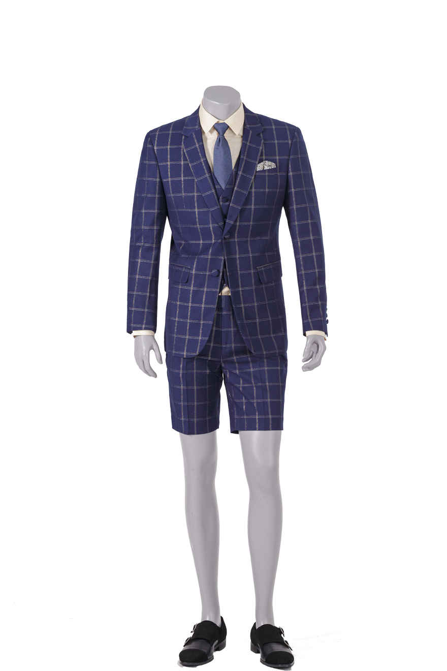 蓝色金格纹时尚两件套